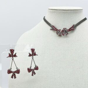 Givenchy Elegant Red and Silver Choker Necklace and Dangle Earring Set